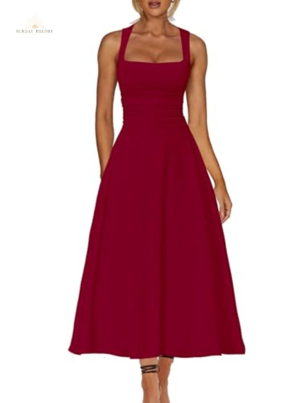 Corset A Line Formal Maxi Dress Square Neck Sleeveless Ruched Waist